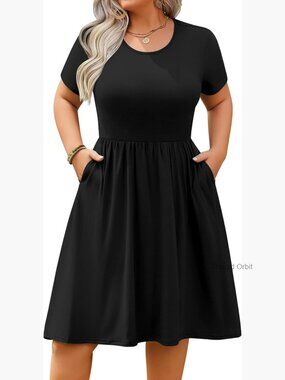 Plus Size Summer Dress Short Sleeve Mini Dress Empire Waist T-Shirt Dress with